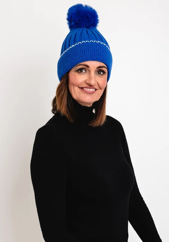 Serafina Collection Stitching Detail Bauble Hat, Royal Blue