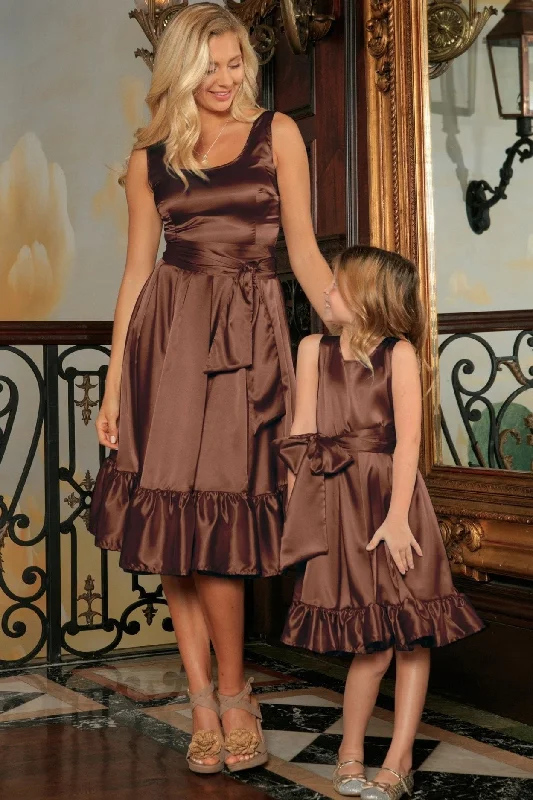 Chocolate Brown Fit Flare Ruffle Midi Mommy and Me Dress With BeltGolf Dress
