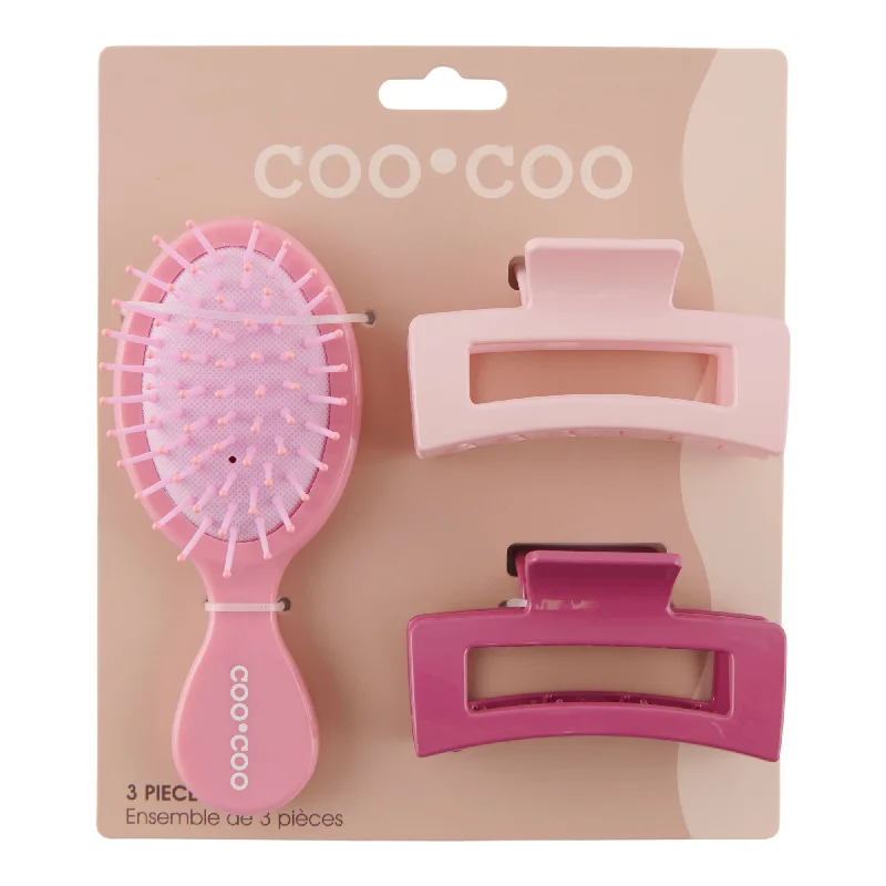 Coo Coo Mini Brush & Hair Claw Set, 3-Pieces