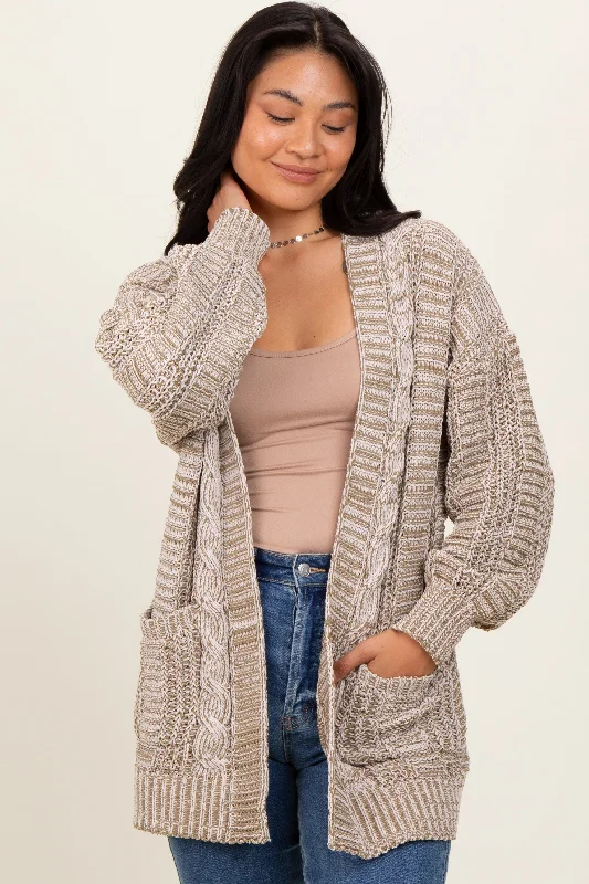 Wool cardiganOlive Two Toned Oversized Cable Knit Cardigan