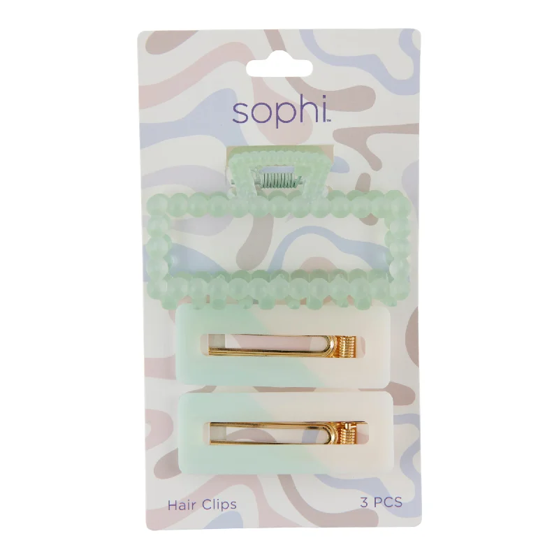 Sophi Bubble Claw Clip and Salon Clip Set, 3-Pack