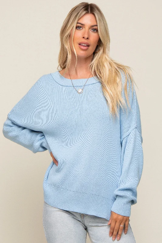 Light Blue Exposed Seam Side Slit SweaterPunk Knit Tops