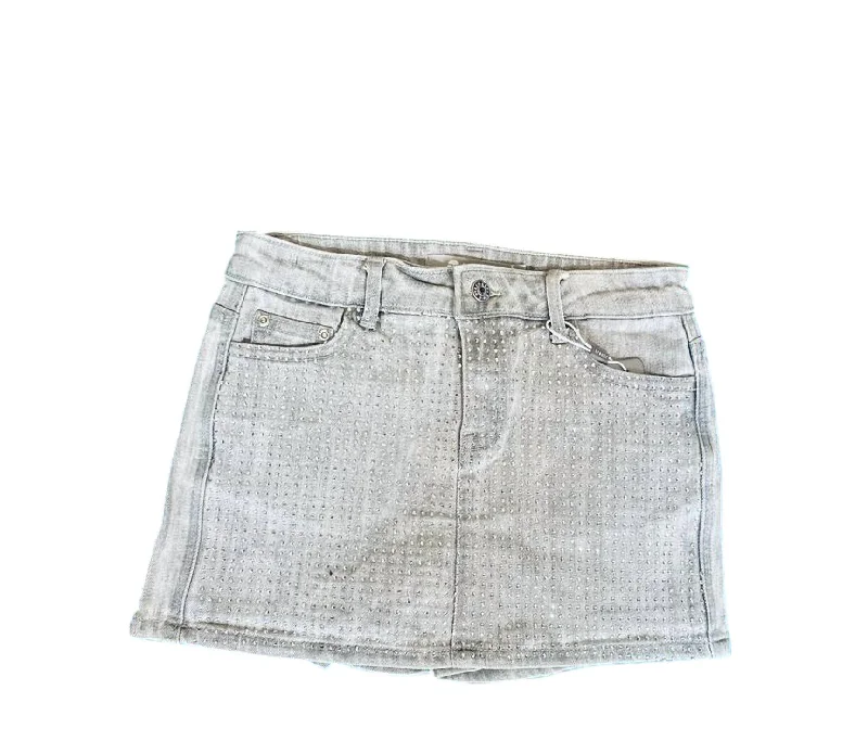 Girl's Studded Denim Skort In BlueDenim with hat