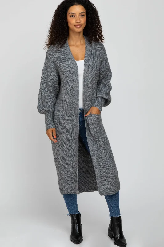 Custom cardiganHeather Grey Bubble Sleeve Long Cardigan