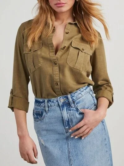 Collared Neck Button Down Denim TopDenim backless