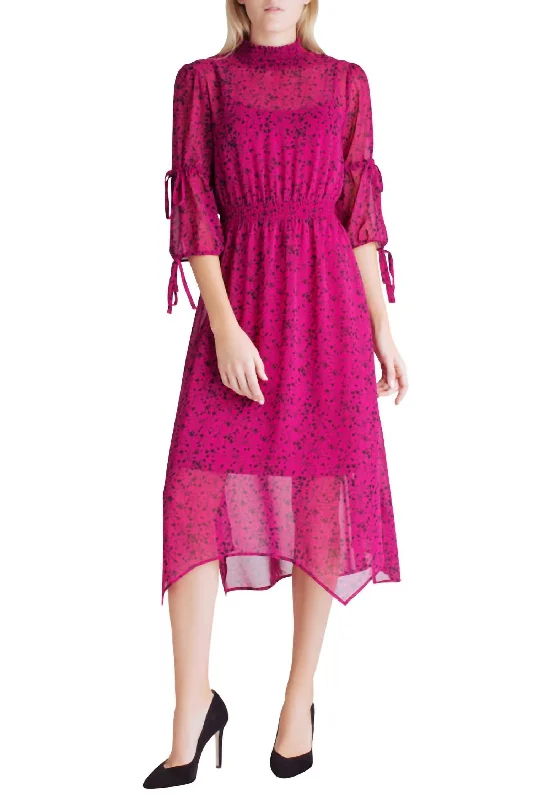 Mock Neck Long Sleeve Dress In Pink