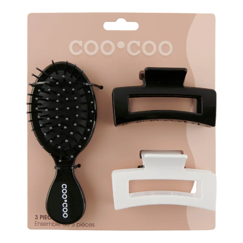 Coo Coo Mini Brush & Hair Claw Set, 3-Pieces