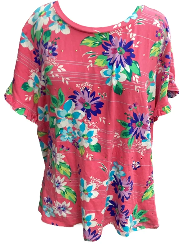 Floral Print Top Short Sleeve Rafaella, Size 1x