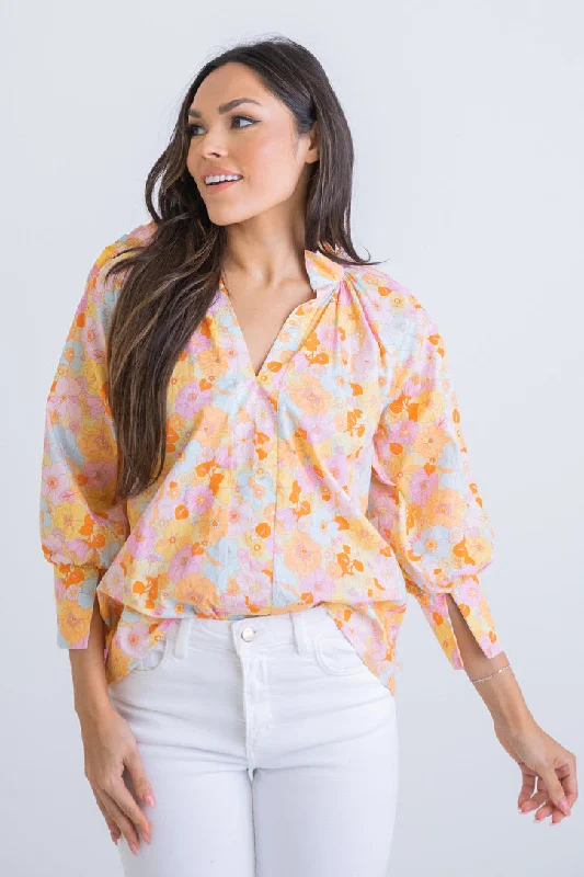 London Floral Ruffle Sleeve Top