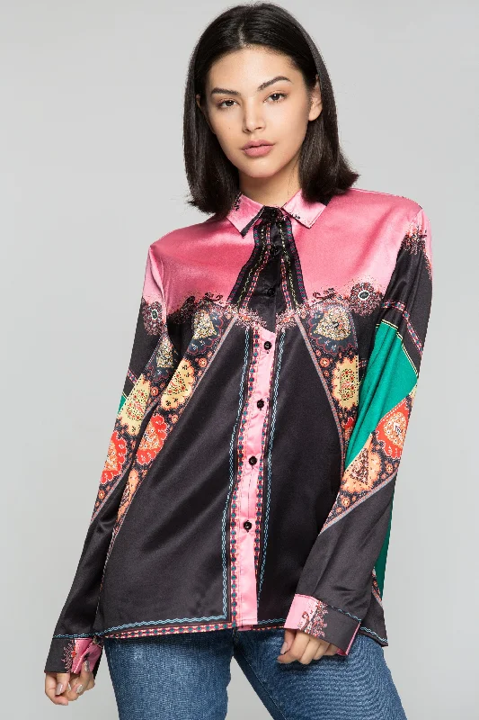 Black and Bright Pink Colorful Mixed Prints Shirt