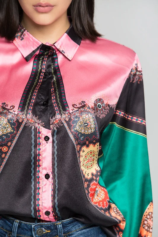 Black and Bright Pink Colorful Mixed Prints Shirt