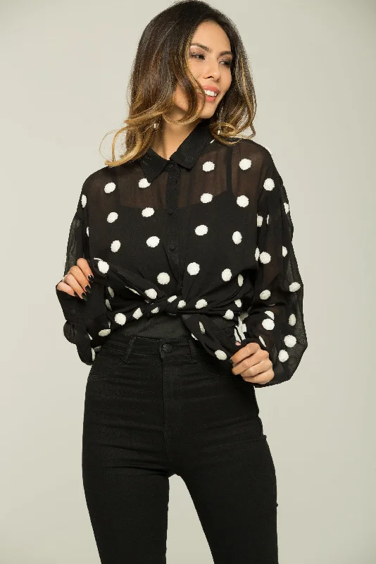 Black and White Polka dots Sheer Shirt Top