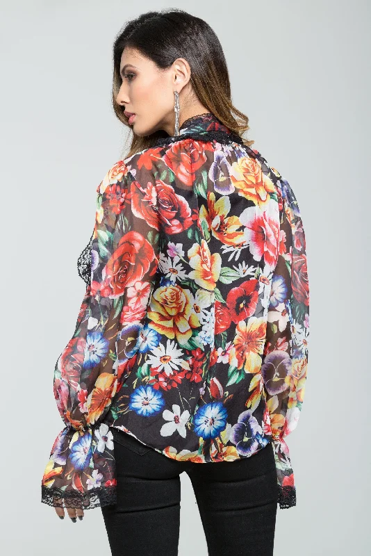 Black Multi-coloured Full Sleeves Floral Shirt