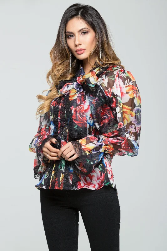 Black Multi-coloured Full Sleeves Floral Shirt