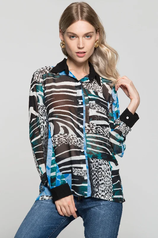 Black White and Blue Mixed Animal Prints Shirt