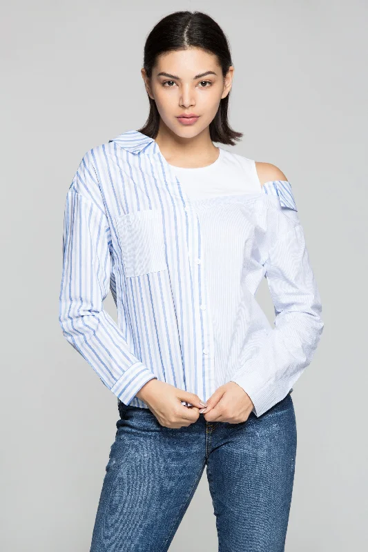 Blue and White Asymmetrical Stripes Shirt