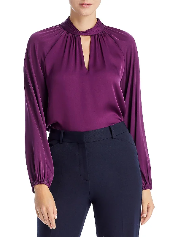 Kelli Womens Silk Cut-Out Blouse