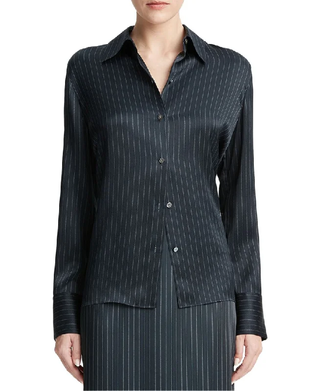 Vince Pinstripe Slim Silk Shirt