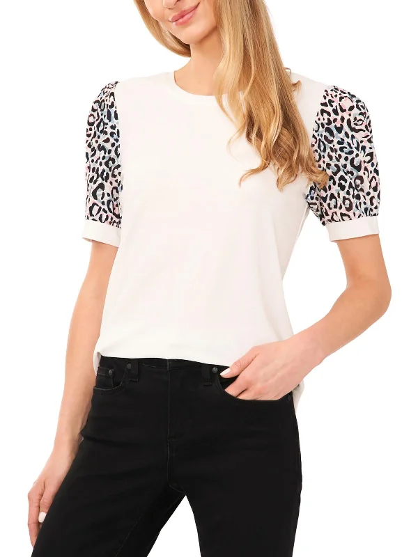 Womens Short Sleeve Animal Print Blouse