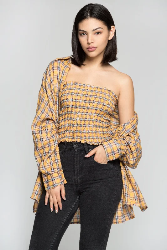 Yellow and Blue Madras Print Long Shirt