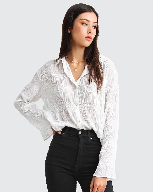 Yoko Shirred Chiffon Blouse - Cream