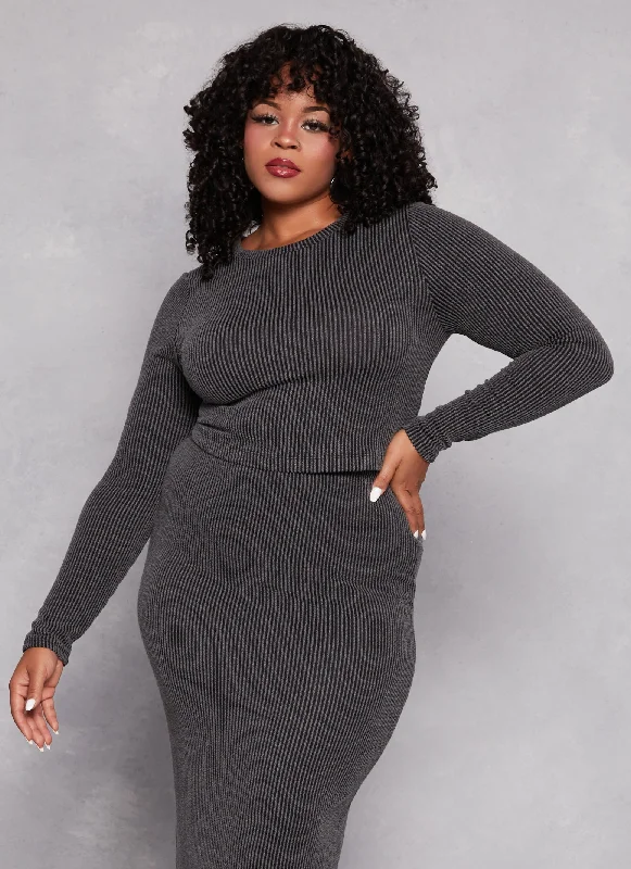 Plus Size Almost Famous Ribbed Knit Long Sleeve Crop Top