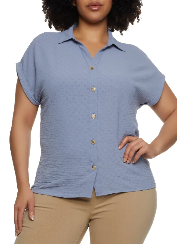 Plus Size Crepe Knit Button Front Shirt