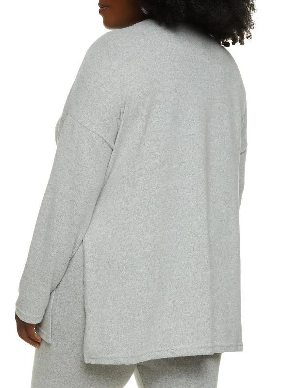 Plus Size Brushed Knit V Neck Tunic Top