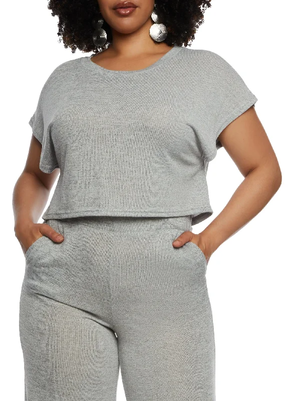 Plus Size Daisy Brushed Knit Crew Neck Crop Top