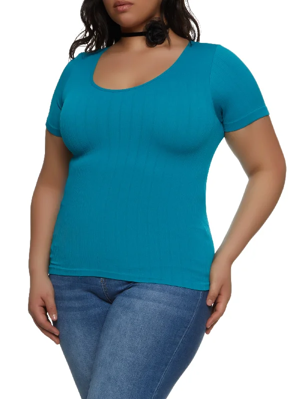 Plus Size Rib Knit Scoop Neck Tee