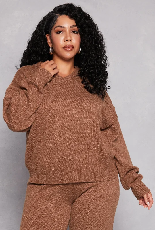 Plus Size Brushed Knit Pullover Hoodie