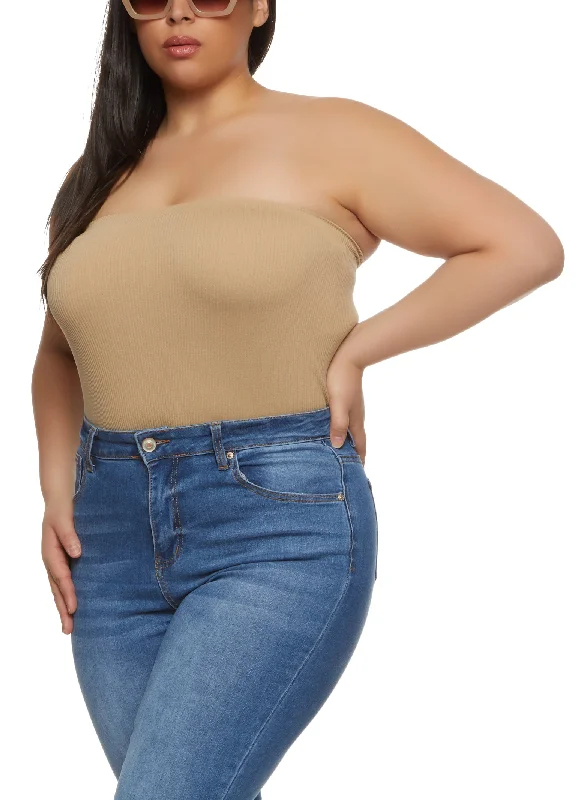 Plus Size Basic Ribbed Knit Seamless Tube Top