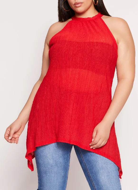 Plus Size Gauze Knit Sharkbite Hem Top