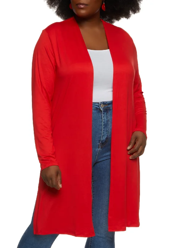 Plus Size Soft Knit Open Front Duster