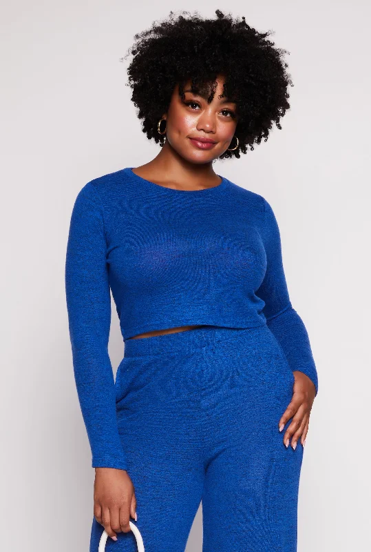 Plus Size Brushed Knit Long Sleeve Crop Top