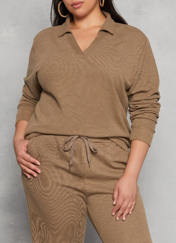 Plus Size Brushed Knit Johnny Collar Sweatshirt