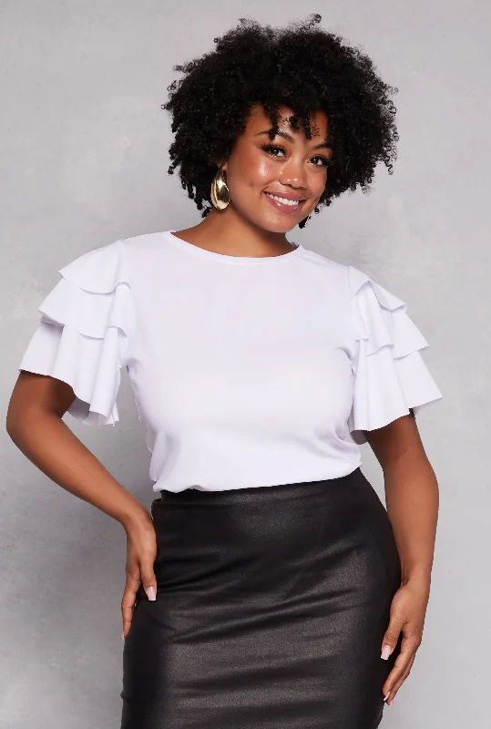 Plus Size Crepe Knit Tiered Sleeve Top