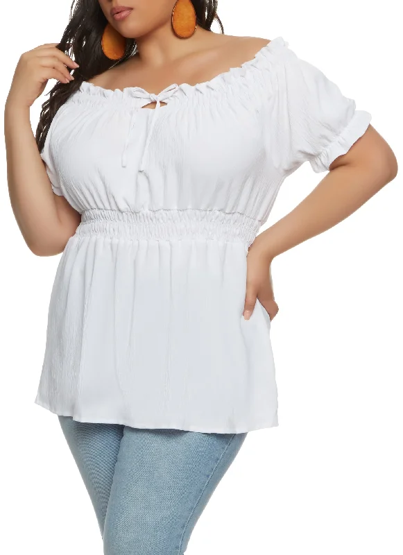 Plus Size Gauze Knit Off the Shoulder Blouse