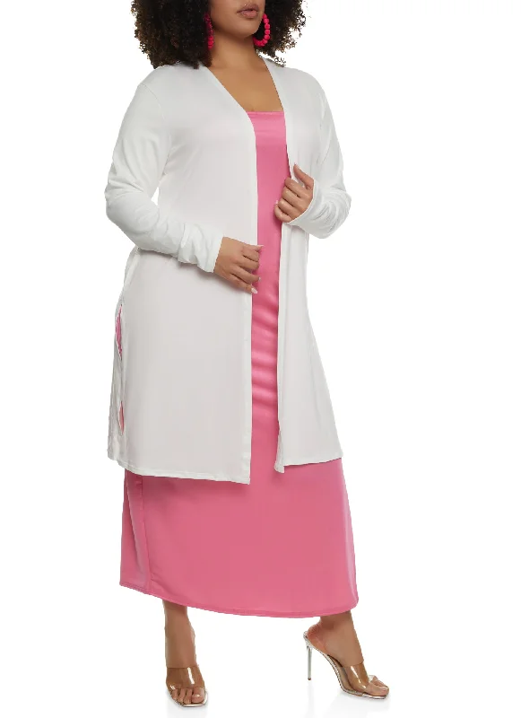 Plus Size Soft Knit Open Front Duster