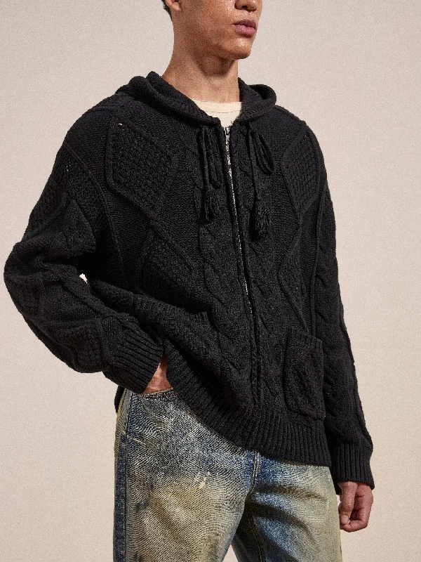 Zip Up Cable Knit Hoodie