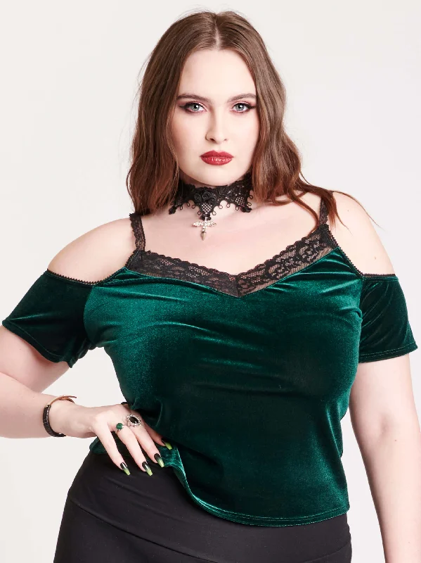 Emerald Velvet Lace Top