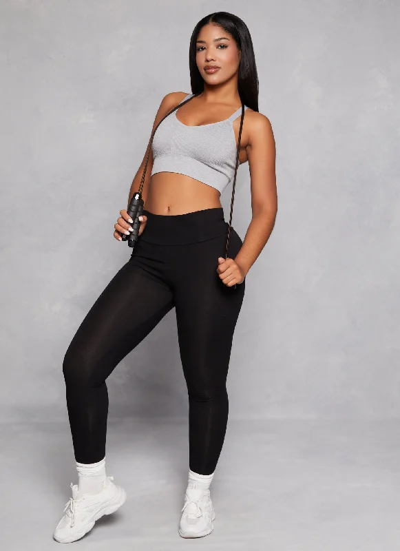 Seamless Solid Ribbed Knit Cropped Cami