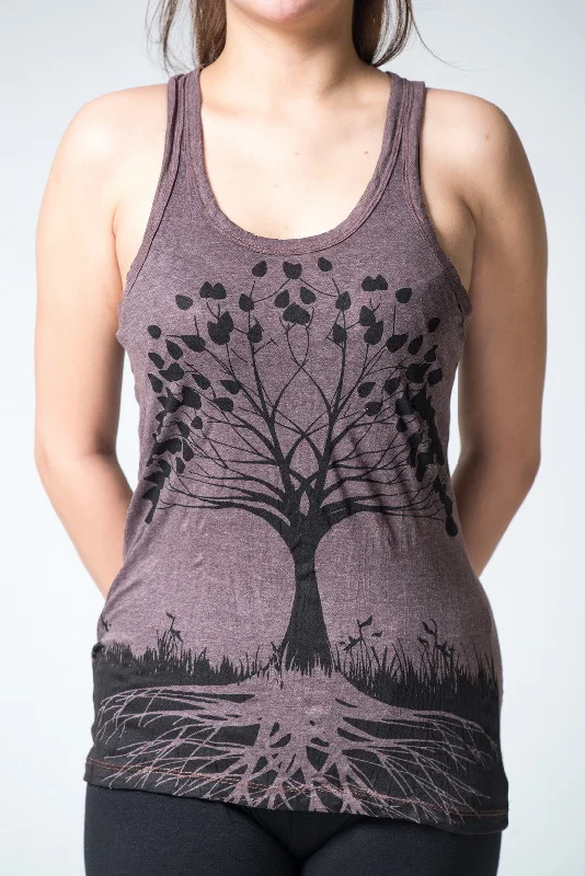 Womens Tree of Life Tank Top in Brown