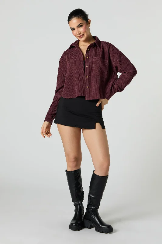 Corduroy Cropped Button-Up Top