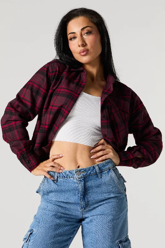 Plaid Cropped Button-Up Top