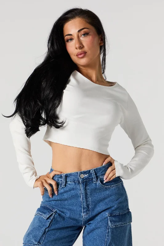 Solid Cropped Long Sleeve Top