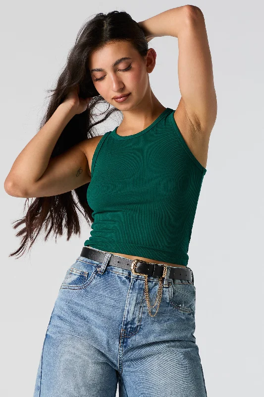 Solid Ribbed Cropped Tank