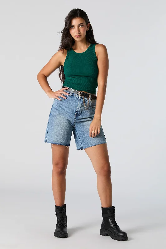 Solid Ribbed Cropped Tank