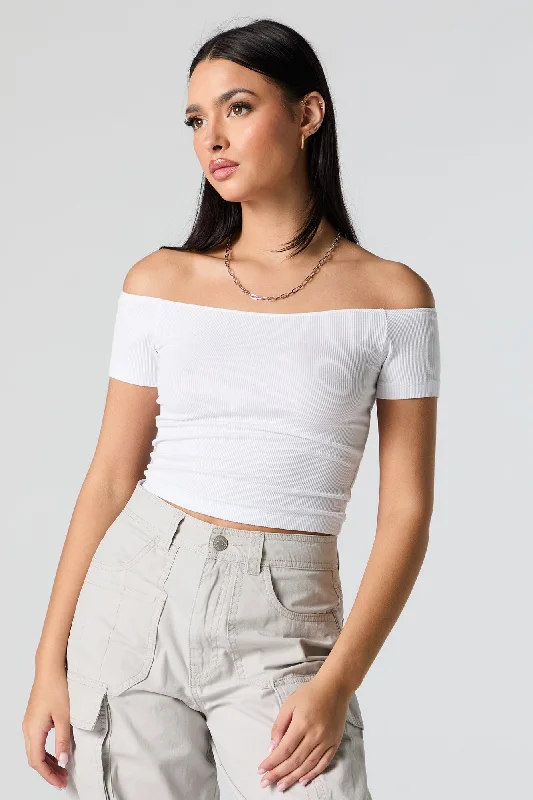 Ribbed Off Shoulder Crop Top