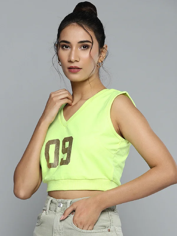 Neon Green V Neck Crop Vest